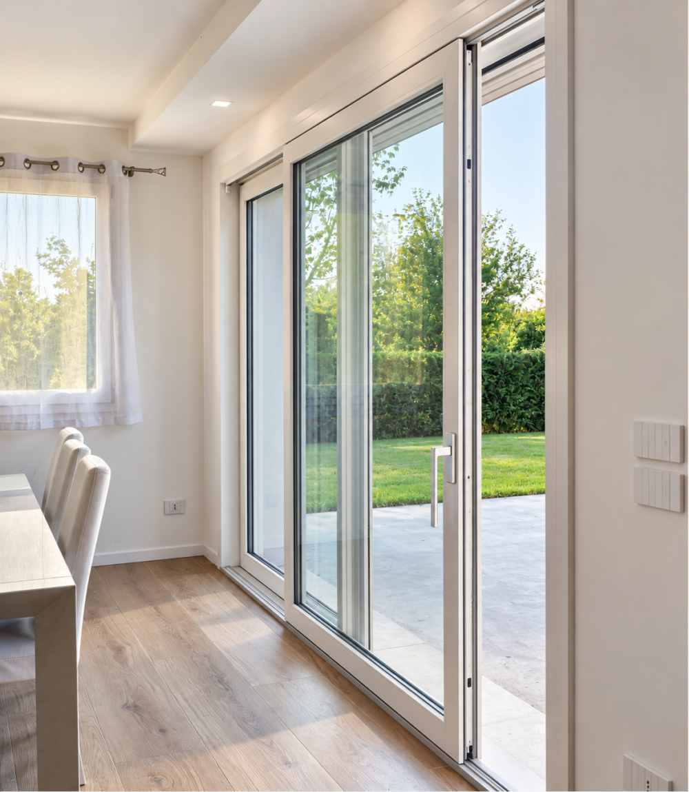 Scorrevole in PVC Veka a tutta altezza verso il giardino